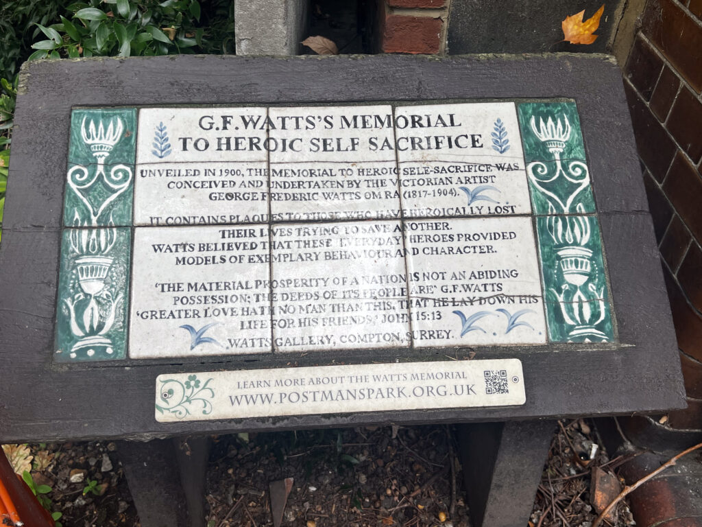 G.F. Watts Memorial to heroic self sacrifice in Postmans Park